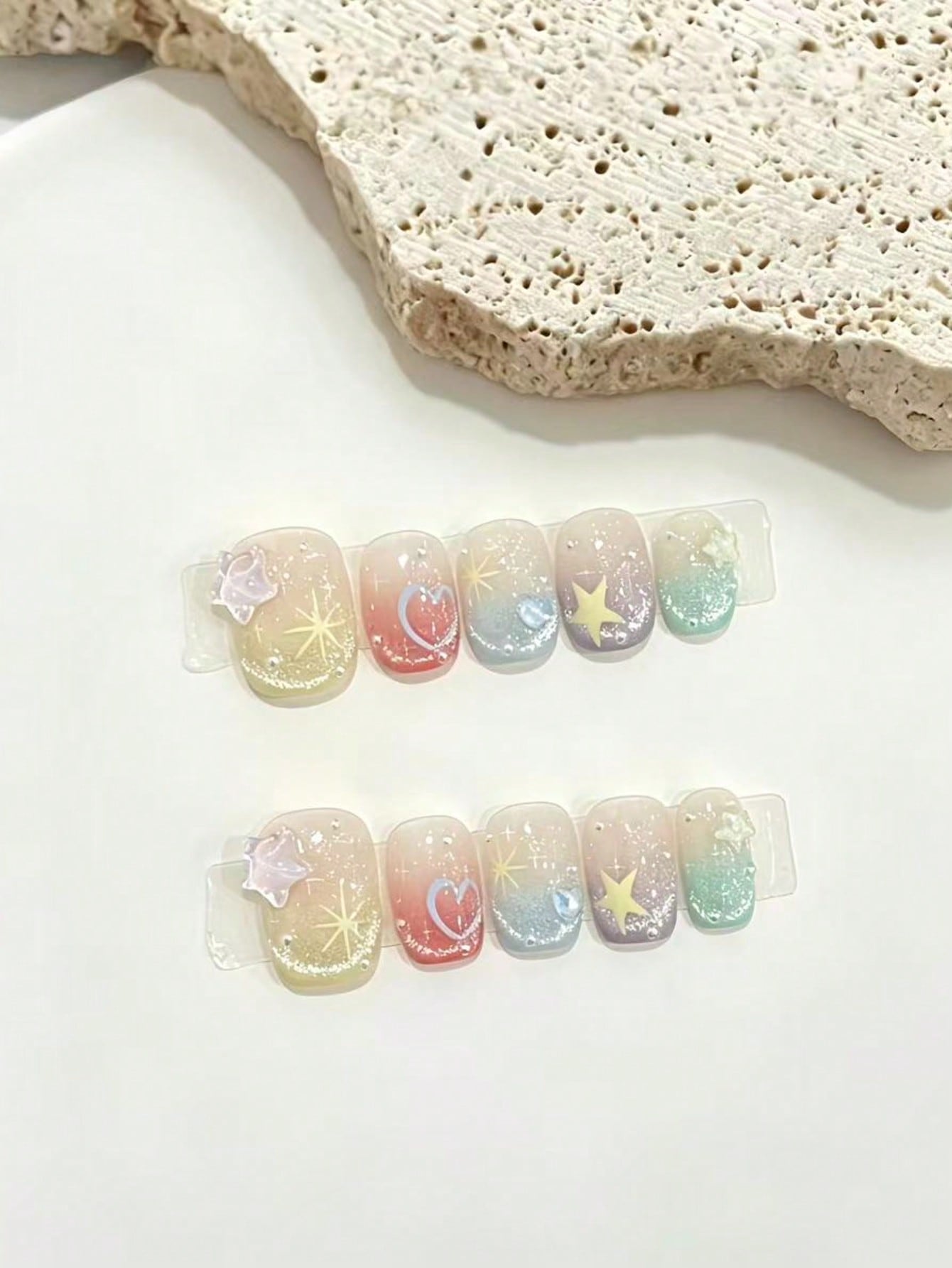 Press On Nail Set - 10-Piece Set of Macaron Rainbow Gradient