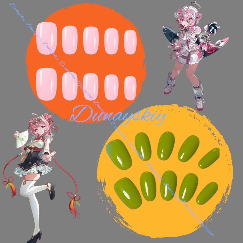 Press On Nail Set - Pink Handmade Chiz Cosplay Prop Nail