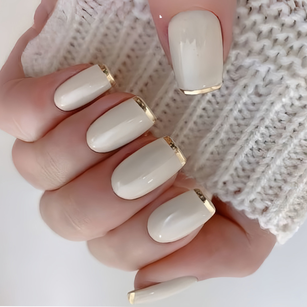 Press On Nail Set - Medium fake nails for women Beige