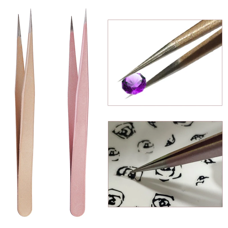 Nail Art Rose Gold - 1Pc Straight Tweezer in Champaign Rose