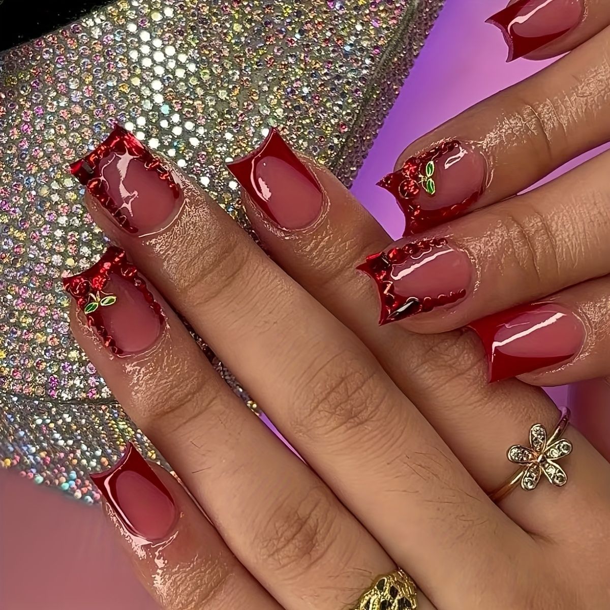 Nail Art Simple - 24pcs Finished Fake Nails French Red