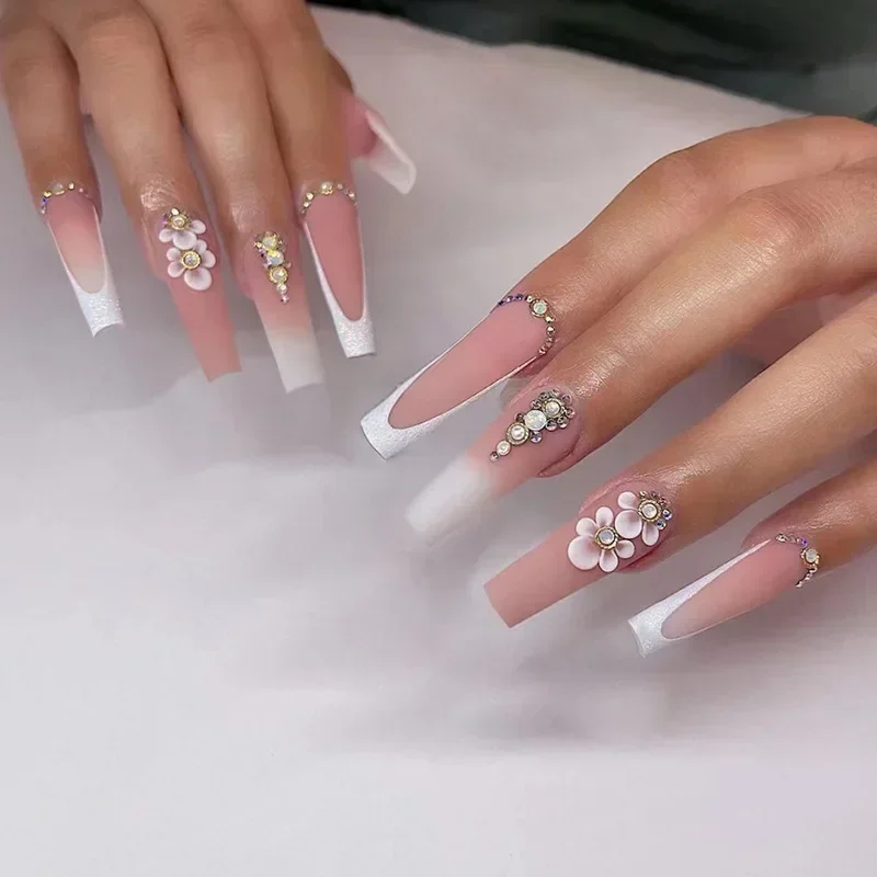 24Pcs White French Fake Nails  - Nail Art Rose Gold recension och pris