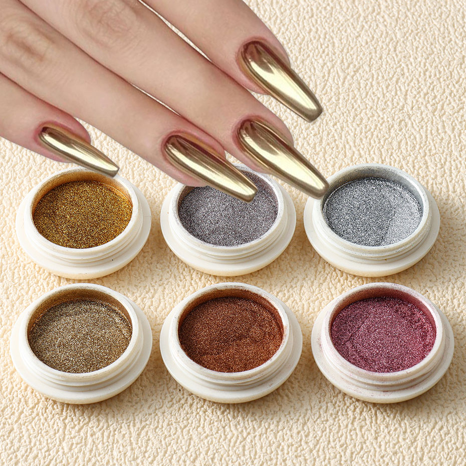 6pc Gold Metallic Mirror Glitt - Nail Art Rose Gold recension och pris