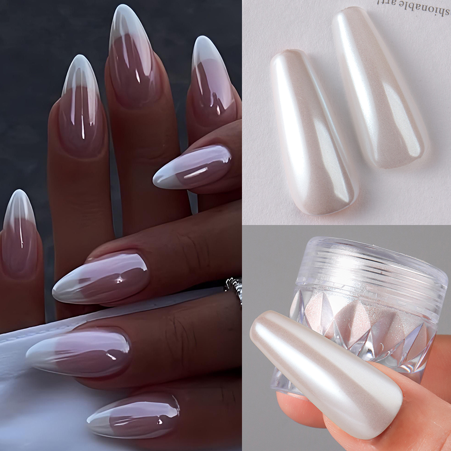 1 Box White Chrome Pearl Nail  - Nail Glitter Chrome recension och pris