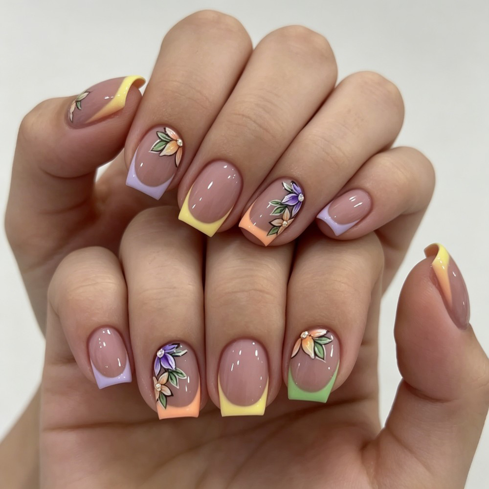 24Pcs Pink Floral French Tip G - Press On Nail Set recension och pris