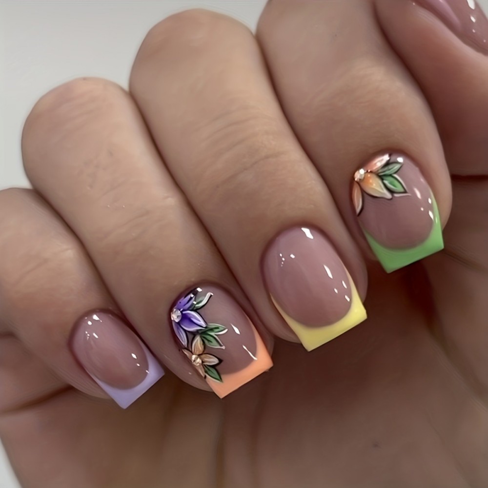 24Pcs Pink Floral French Tip G - Press On Nail Set recension och pris