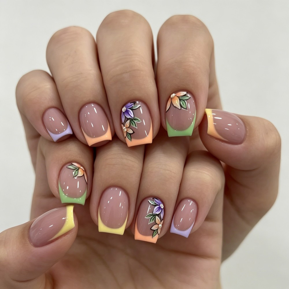 24Pcs Pink Floral French Tip G - Press On Nail Set recension och pris