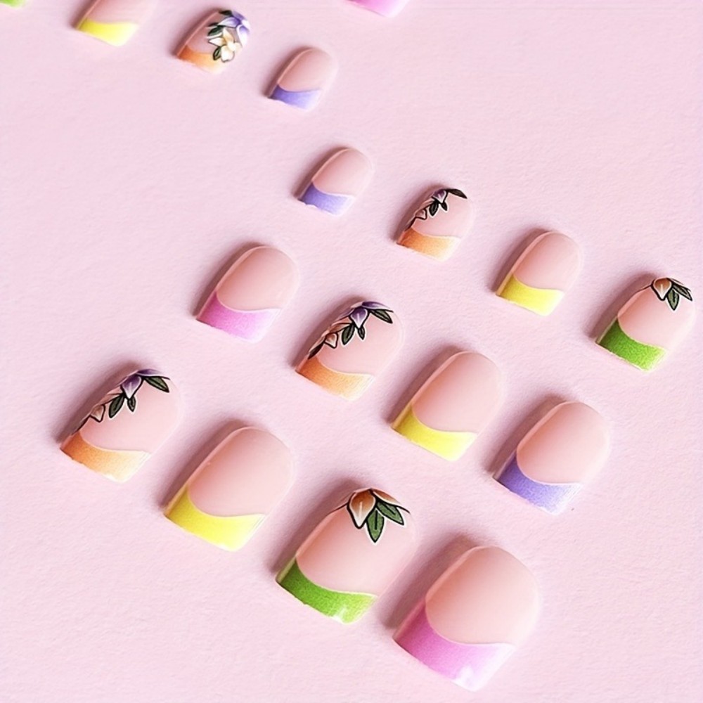 24Pcs Pink Floral French Tip G - Press On Nail Set recension och pris