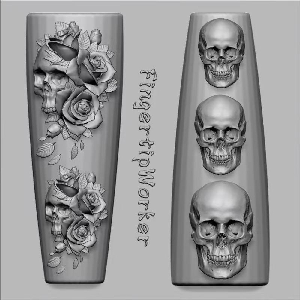 2Pcs Set Dark Rose Skull Silic - Nail Art Gothic recension och pris
