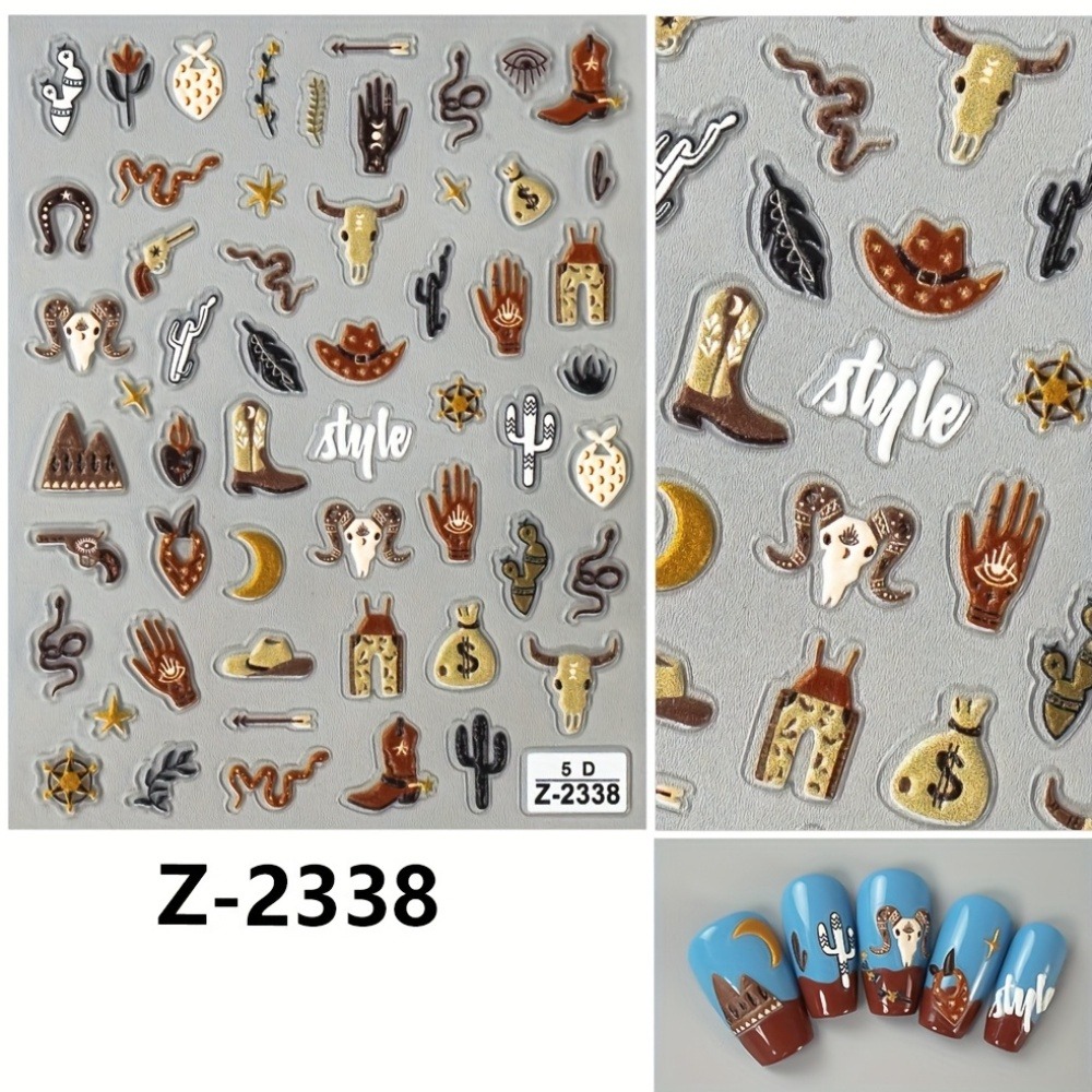 5D 3D Relief Brown Western Cow - Nail Art France recension och pris
