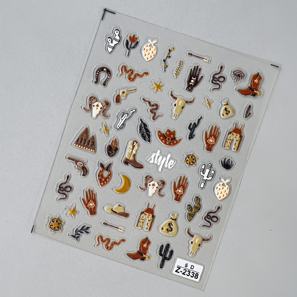 5D 3D Relief Brown Western Cow - Nail Art France recension och pris