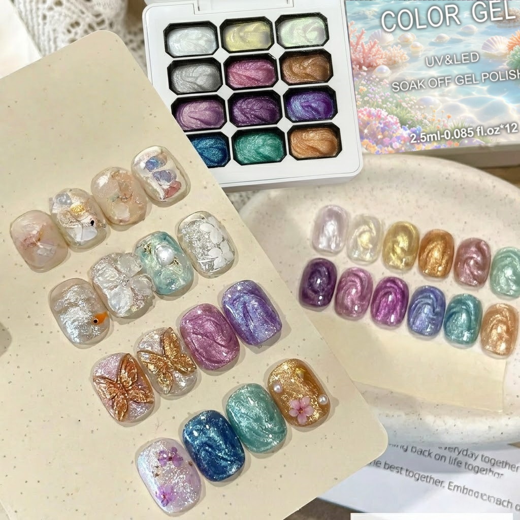 12 Colors Aurora Solid Nail Ge - Nail Glitter Chrome recension och pris