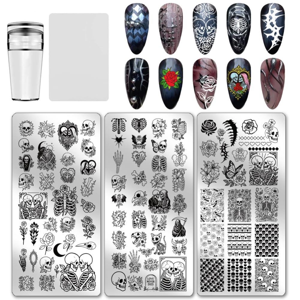 3pcs Skull Nail Stamping Plate - Nail Art Gothic recension och pris