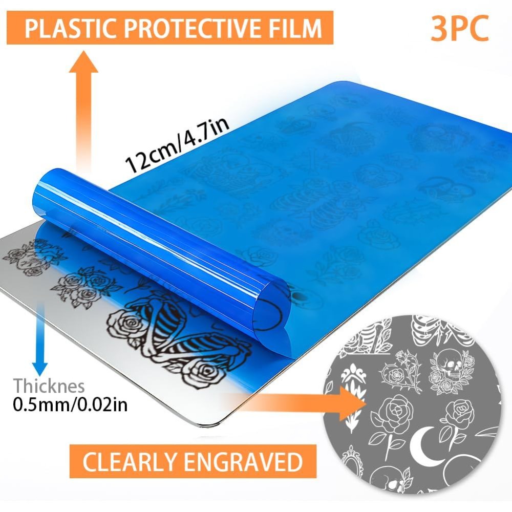 3pcs Skull Nail Stamping Plate - Nail Art Gothic recension och pris