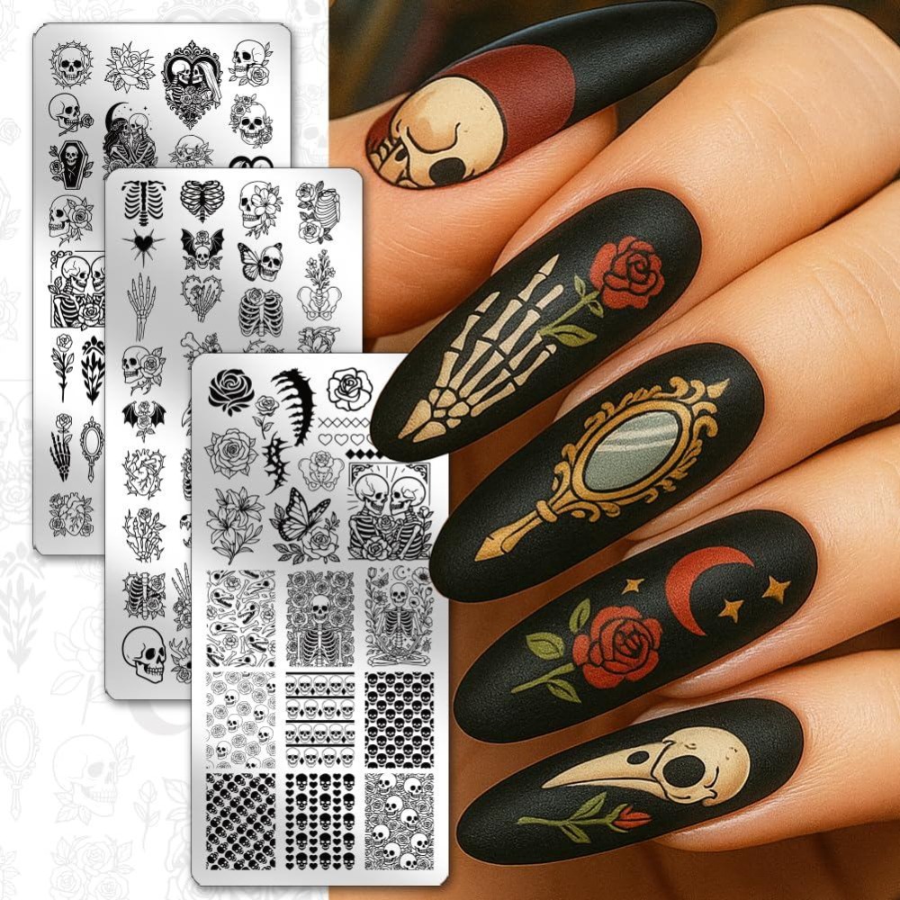 3pcs Skull Nail Stamping Plate - Nail Art Gothic recension och pris