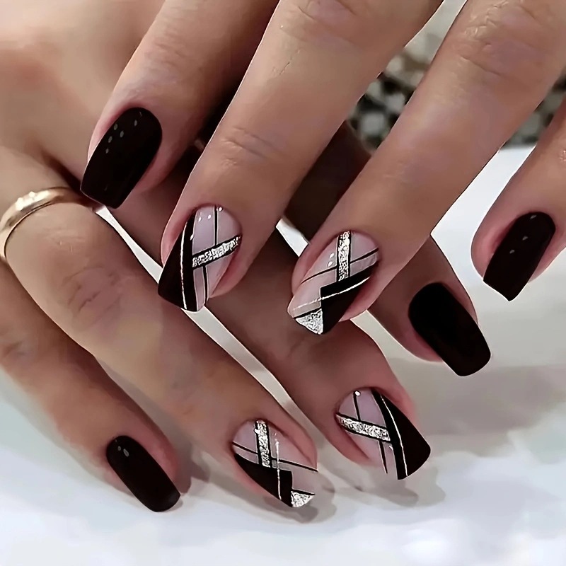 24Pcs Square Black Short Cover - Nail Art Simple recension och pris