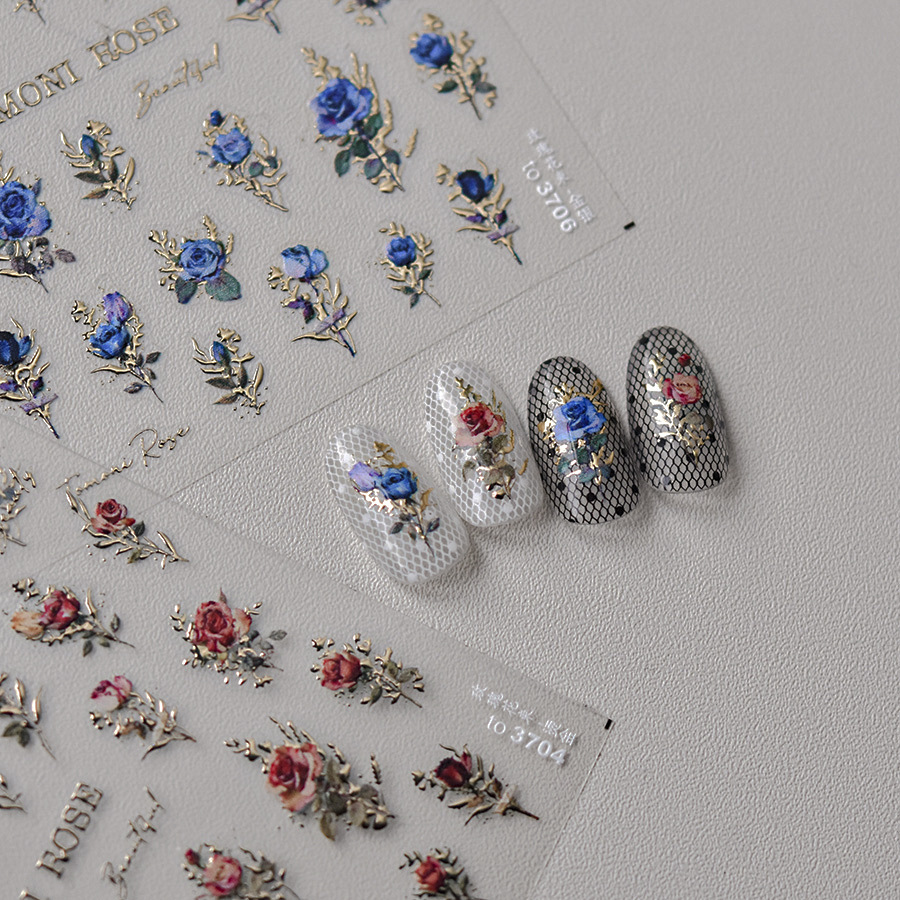 Retro Red Blue Rose Flower Nai - Nail Art Rose Gold recension och pris