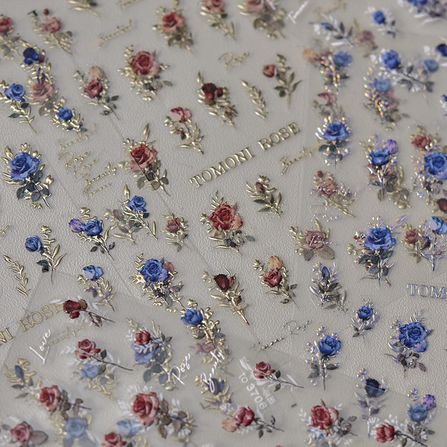 Retro Red Blue Rose Flower Nai - Nail Art Rose Gold recension och pris