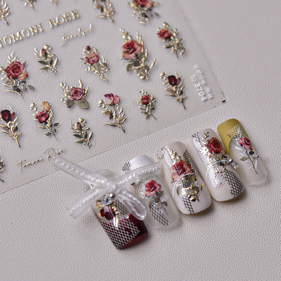 Retro Red Blue Rose Flower Nai - Nail Art Rose Gold recension och pris