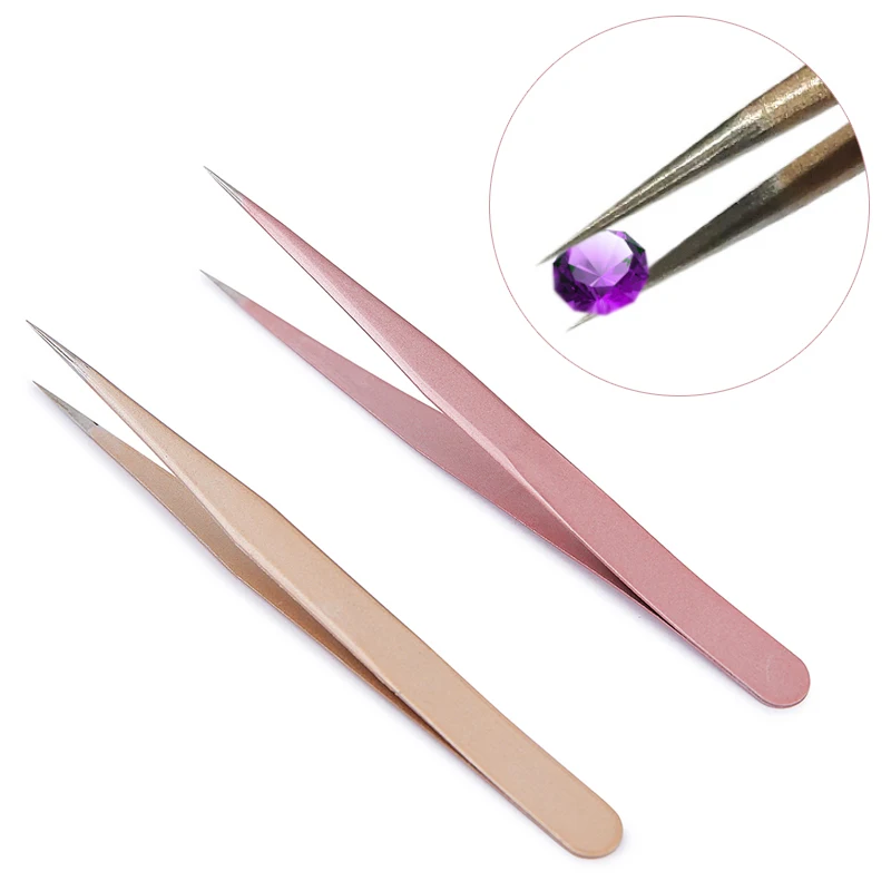 1Pc Straight Tweezer in Champa - Nail Art Rose Gold recension och pris