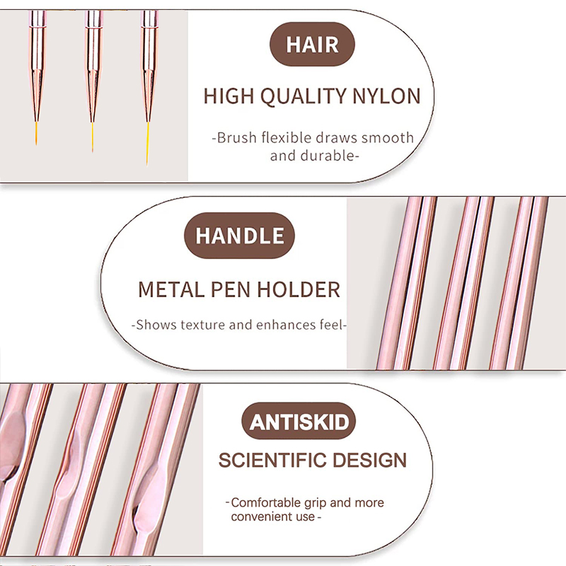 3Pcs/Set Nail Art Brush Nail A - Nail Art Rose Gold recension och pris
