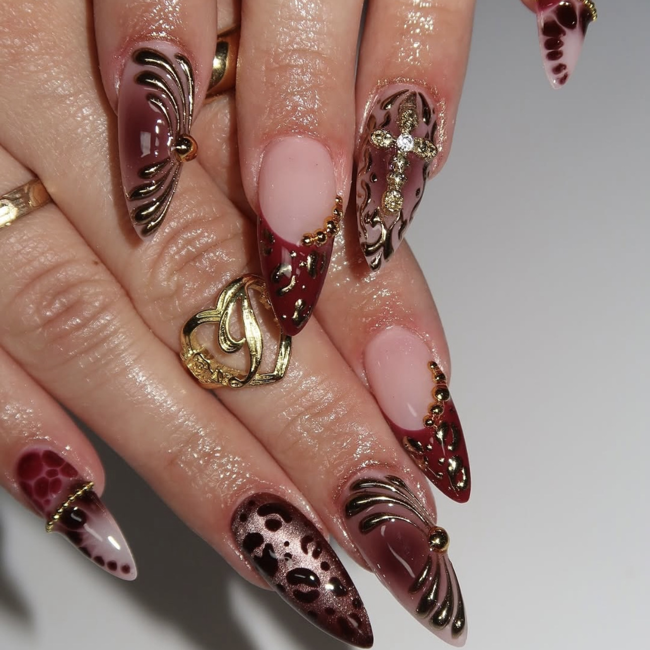 Gradient wine red brown fake n - Press On Nail Set recension och pris