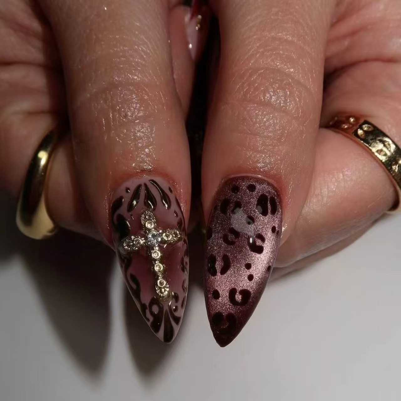 Gradient wine red brown fake n - Press On Nail Set recension och pris