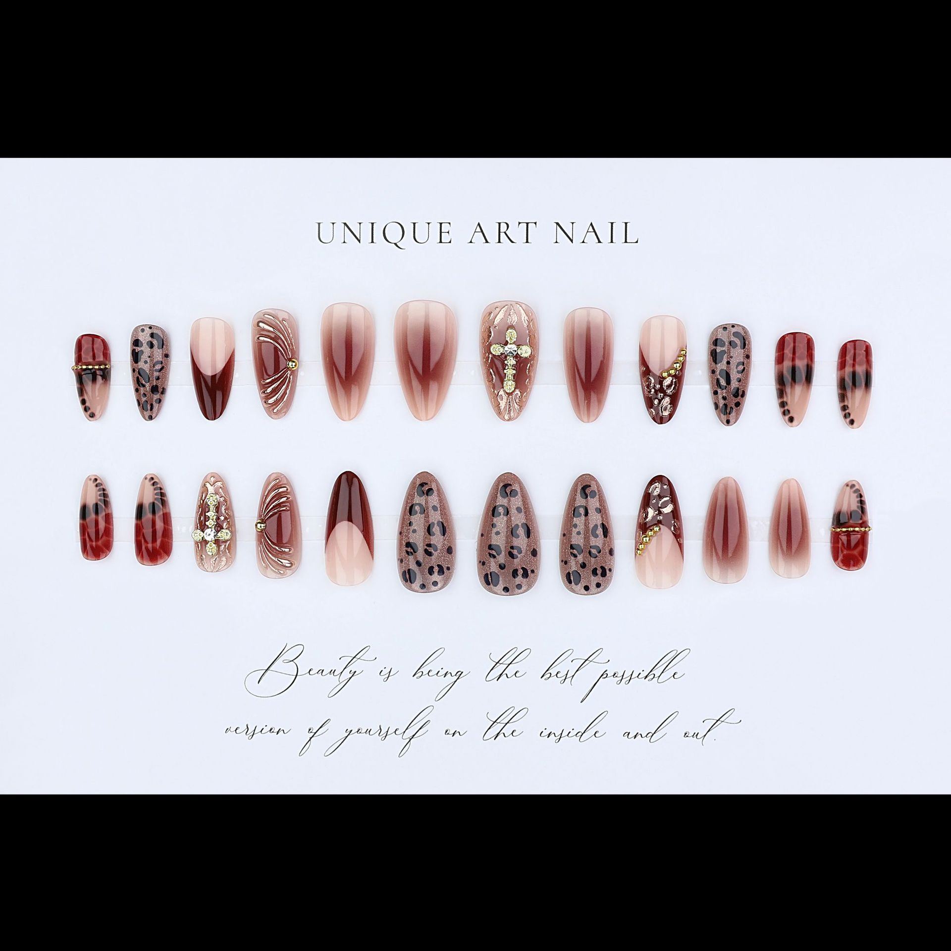 Gradient wine red brown fake n - Press On Nail Set recension och pris